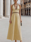Yellow Polka Dot Halter Neck Maxi Dress
