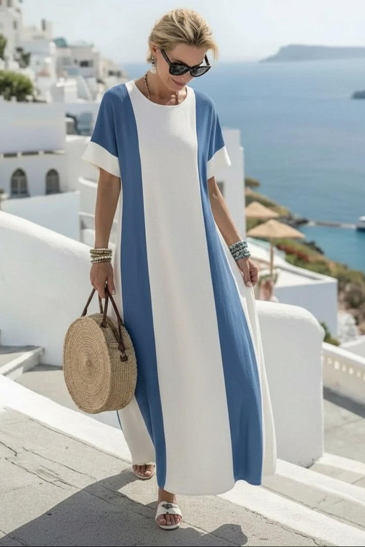 Color Block Short Sleeve Maxi Dress