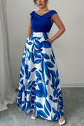 Elegant V Neck Floral A Line Maxi Dress With Pockets