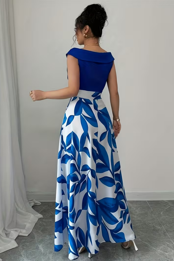 Elegant V Neck Floral A Line Maxi Dress With Pockets