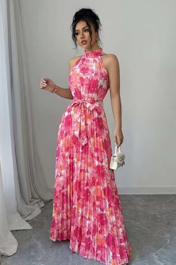 Floral Halter Neck Keyhole Maxi Dresses