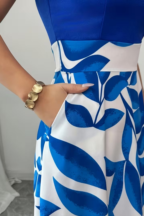Elegant V Neck Floral A Line Maxi Dress With Pockets