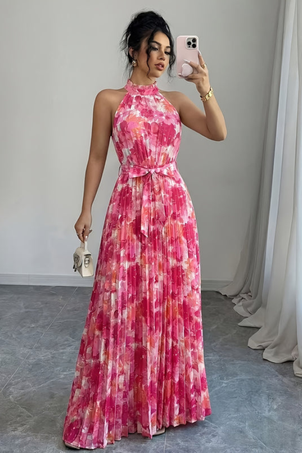 Floral Halter Neck Keyhole Maxi Dresses