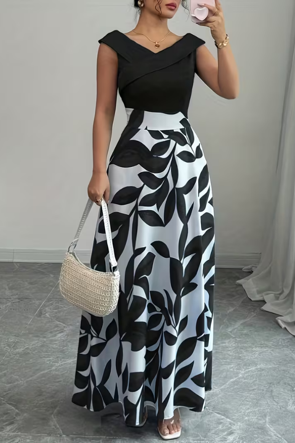 Elegant V Neck Floral A Line Maxi Dress With Pockets