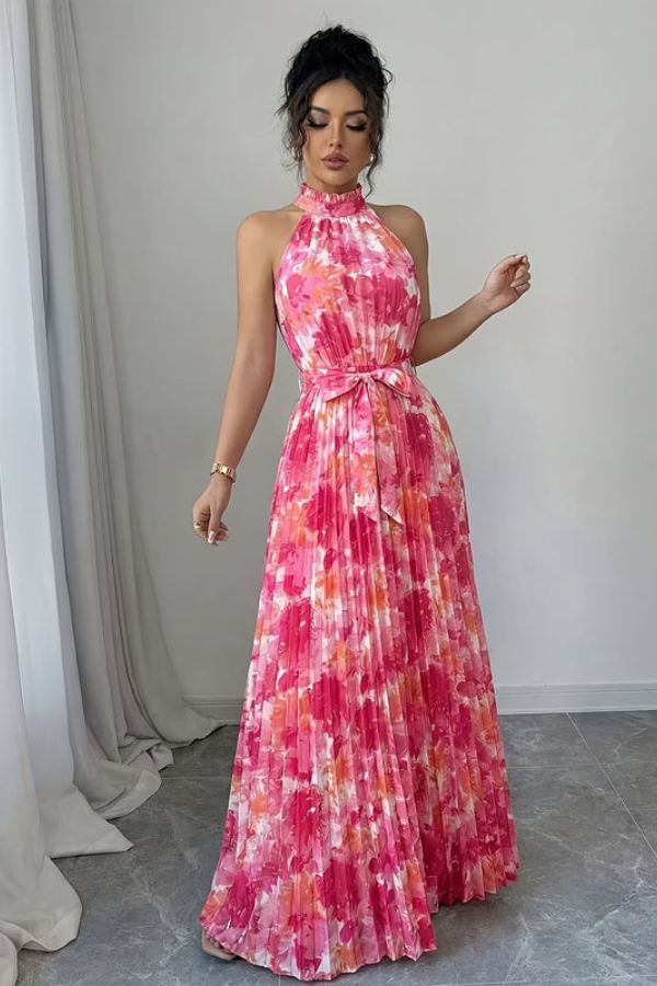 Floral Halter Neck Keyhole Maxi Dresses