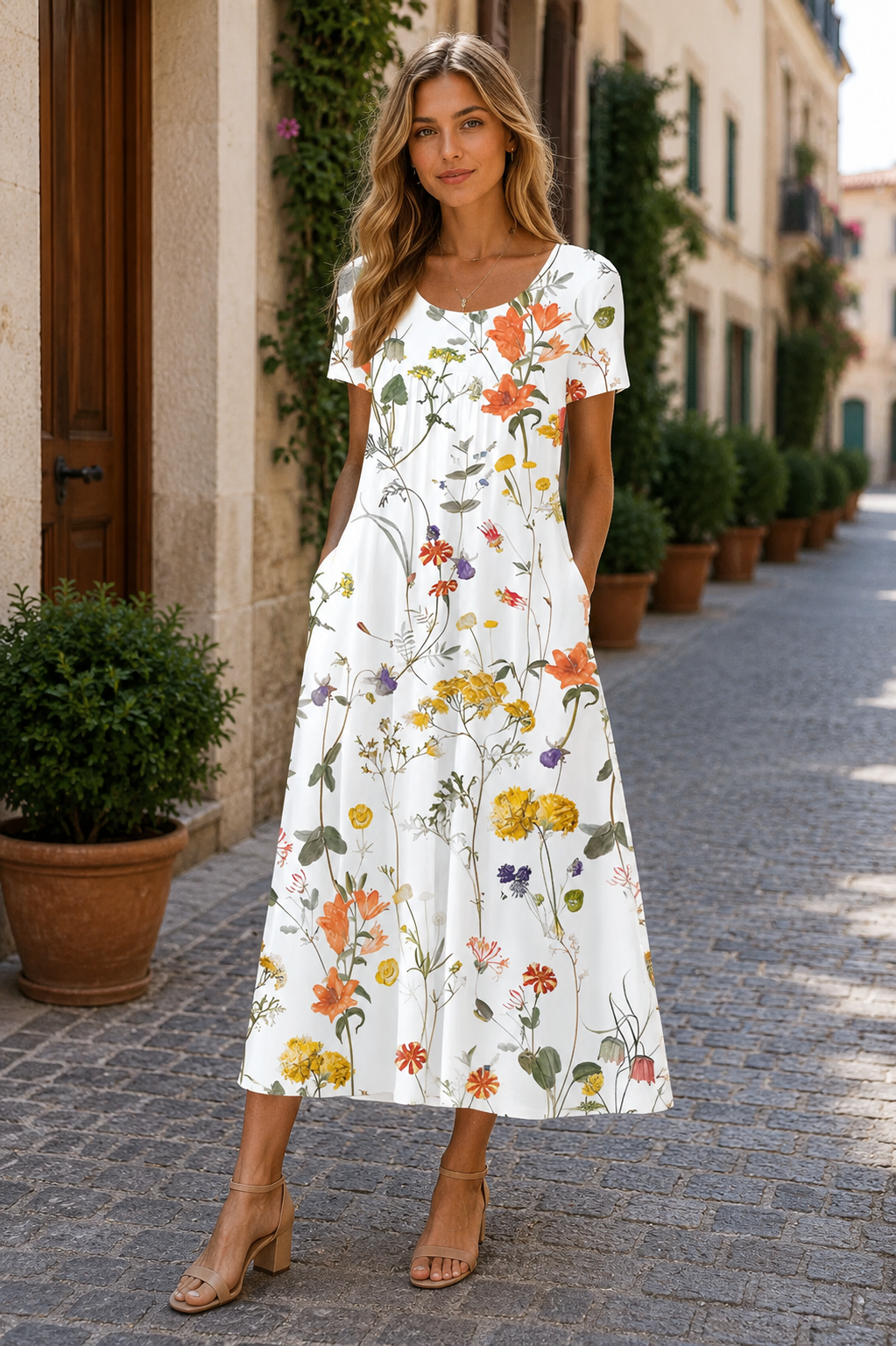Floral V-Neck Midi Dress